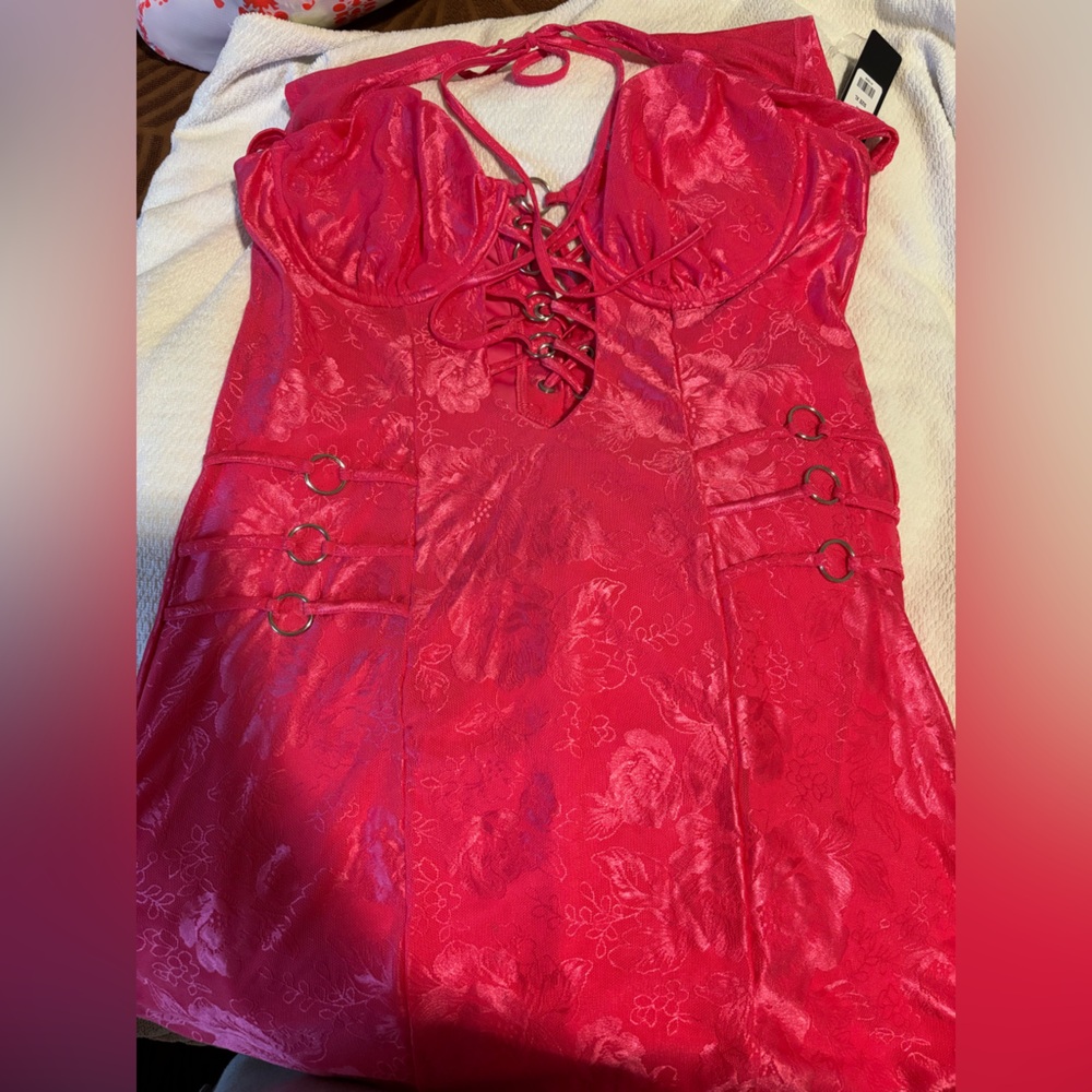 Fashion Nova Red Lace-Up Mini Dress